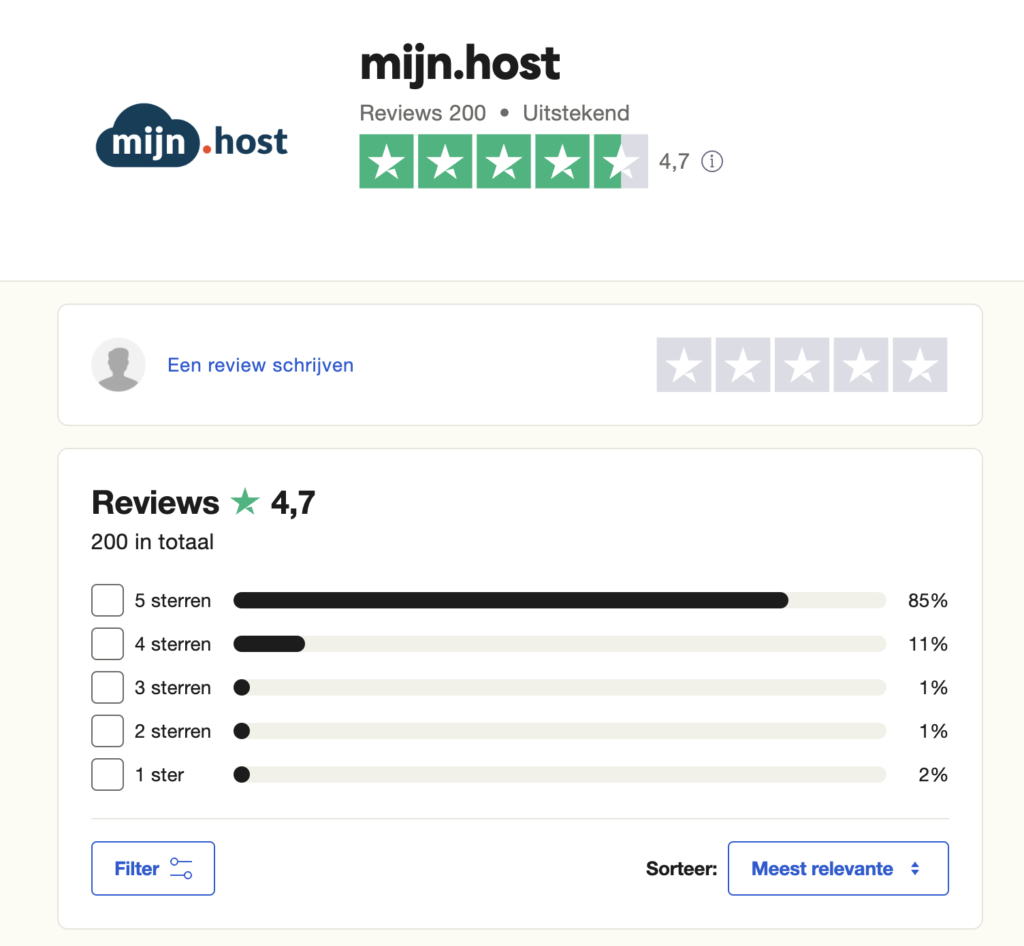 mijn.host gebruikersreviews van TrustPilot.
