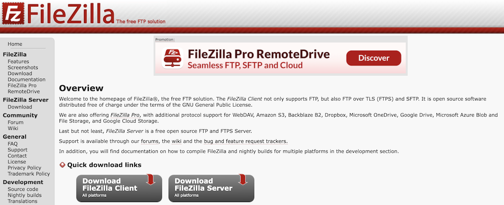 FileZilla home. 