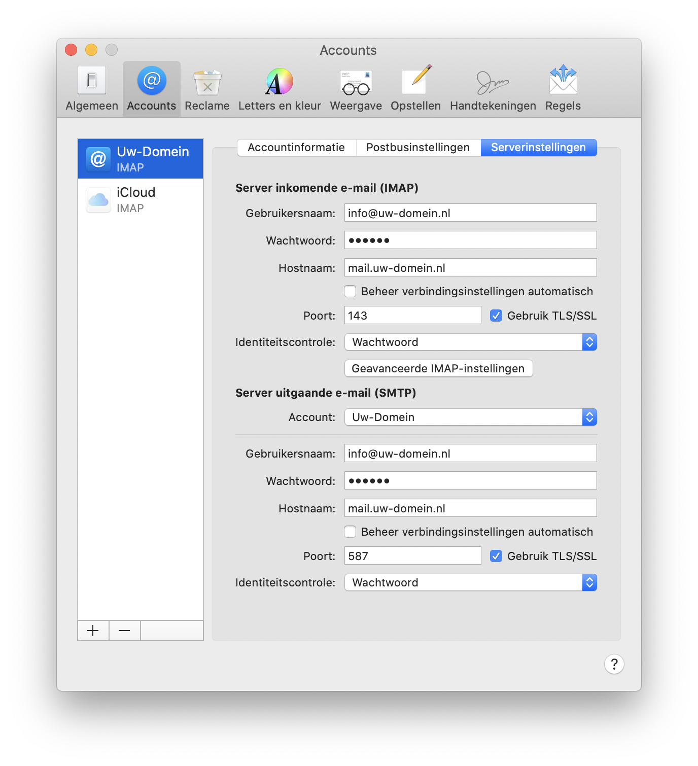 Controleer mail instellingen in de Mail app voor Mac