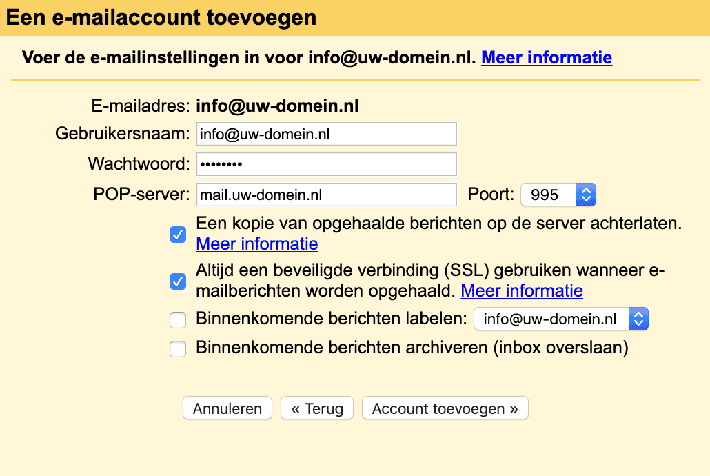 E-mail instellingen opgeven in Gmail